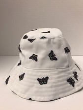 Ladies Butterfly Bucket Hat color of Butterflies pink and black Med to Large