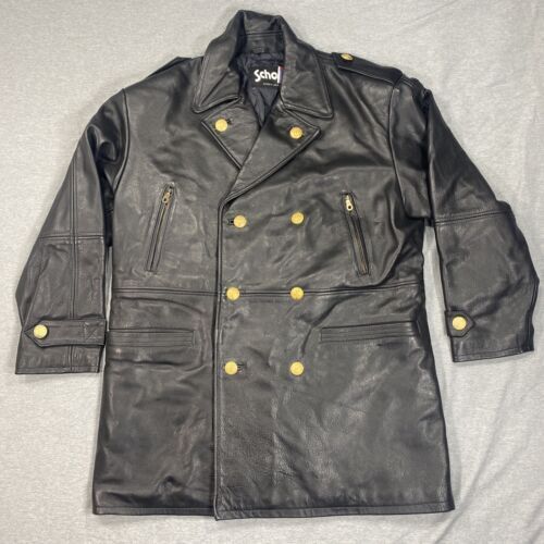 Schott 740C Slim Wool Pea Coat, Size 36 (S), Navy Leather Schott 740C Slim Wool Pea Coat, Size 36 (S), Navy Leather