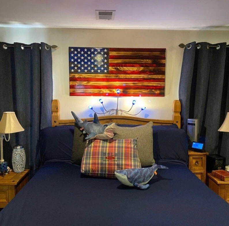 Bandeira americana de madeira, bandeira patriótica, bandeira americana carbonizada, designer rústico - Imagem 2 de 4