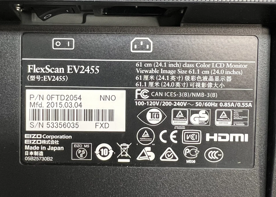 Eizo FlexScan EV2455 24.1'' Monitor With Stand And Power Cable - Image 3 of 4