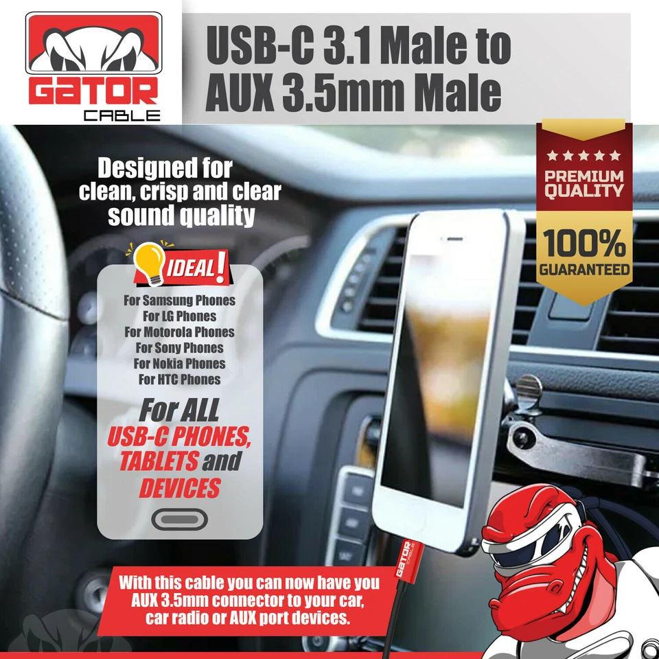 USB-C to AUX 3.5mm Cable Audio Adapter For S9 S10 S20 S21 S22 S23 S24 Note 8 9 - Image 2 of 4