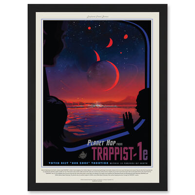 Nasa Space Travel Advert Trappist 1E Planet Hop Framed A3 Wall Art Print