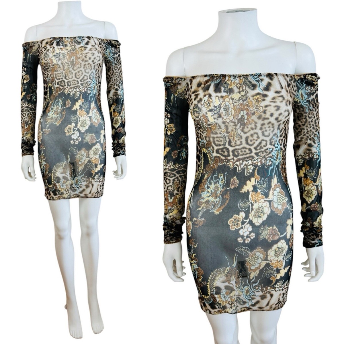 Vintage S/S 2003 Roberto Cavalli Mesh Chinoiserie Leopard Dragon