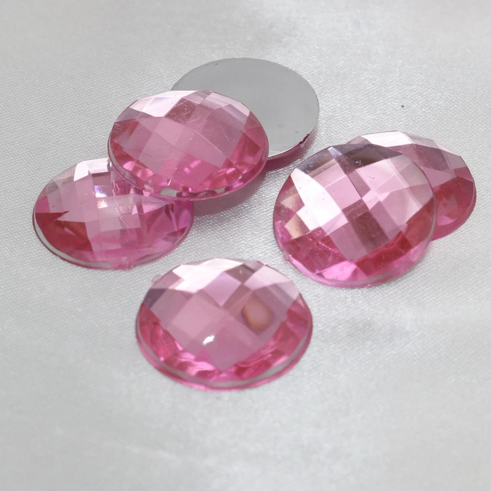 50 Pink Flatback Acrylic Rhinestone Round Gem Beads 18mm No Hole - Image 2 of 4