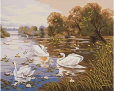 "Swans" Printed Needlepoint Tapestry Canvas 11591