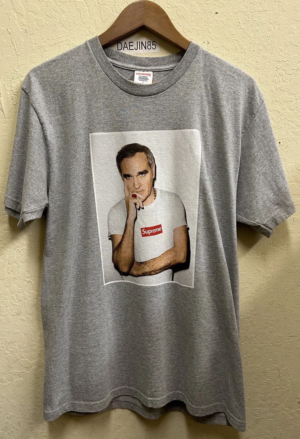 NEUF SS16 Supreme Morrissey tee bruyère gris taille grande 100 % AUTHENTIQUE