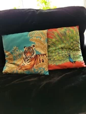 Williams Sonoma RAJ Throw Cushions/Tiger & Peacock RARE