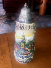 New Handmade King 10" Lidded Ceramic LE Beer Stein Reitimwinkl BASF Germany NOS