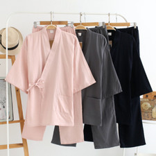 Women Men Cotton Japanese Kimono Robe And Pants Loose Set Pajamas