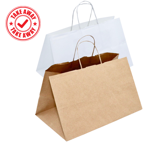 SHOPPER di carta per asporto SACCHETTI TAKE AWAY buste per FOOD DELIVERY |  eBay