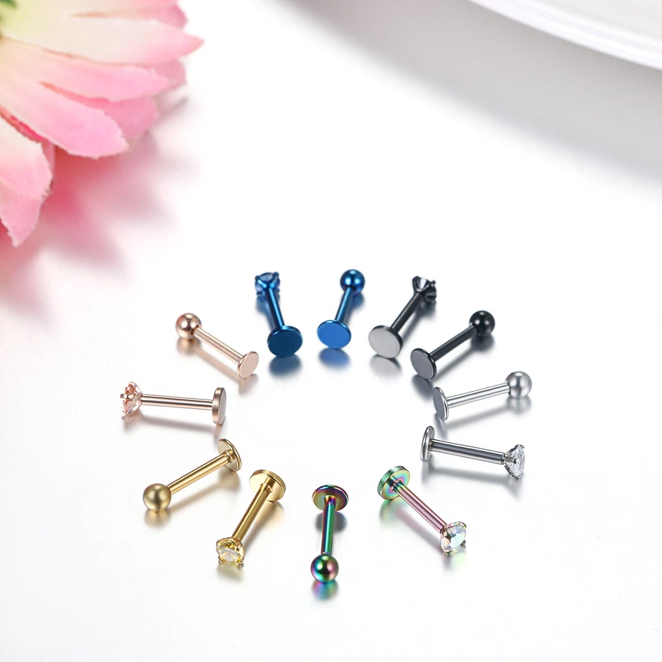 Piercing Labret Monroe Helix Tragus anillo labial circonita cúbica acero inoxidable 12 piezas 16 G Foto 2 de 4