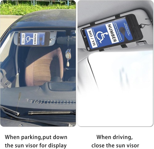 Porta Cartelli Handicap Trasparente Auto Visiera Solare Organizer Penna Note Tasche Confezione 2 - Foto 7 di 11