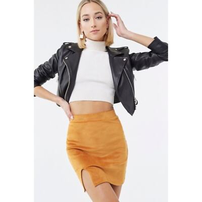 FOREVER 21 Faux Suede High Waist Mini Skirt Size S Short Burnt