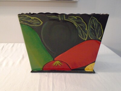 HOSLEY 1993 Tin Sculpture India Veggie Fruit Napkin Letter Envelope Holder Box