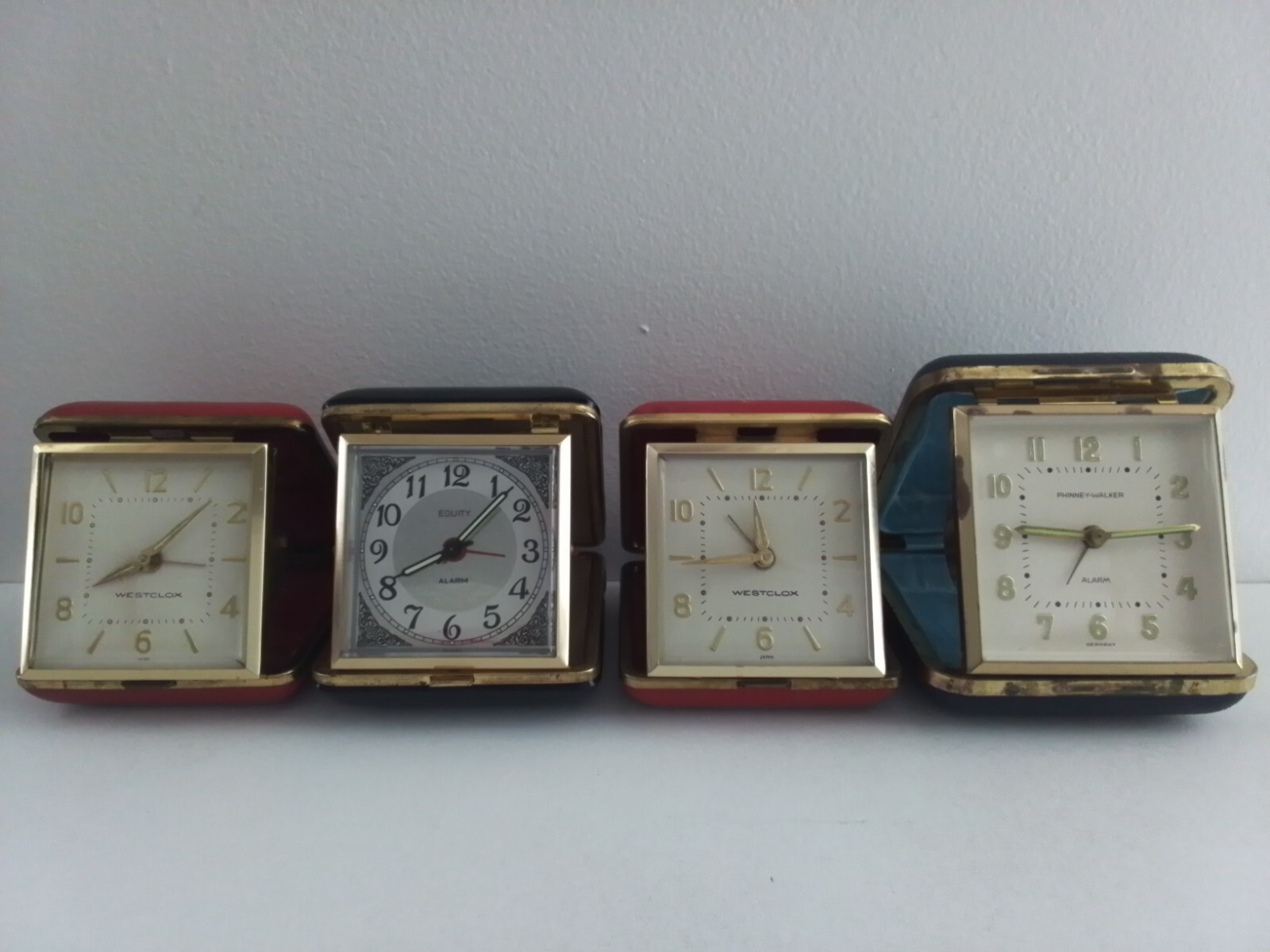 VINTAGE ( 4 ) TRAVEL FOLDING CASE ALARM CLOCKS