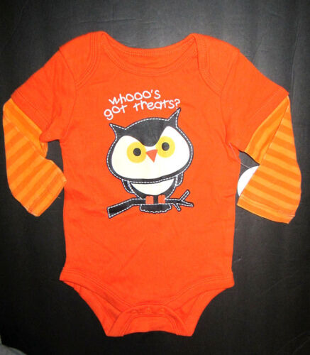 T-shirt body hibou bébé Halloween taille 3-6 mois une pièce WHOOO'S GOT TREATS NEUF AVEC ÉTIQUETTES - Photo 1/1