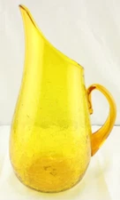 LARGE BLENKO ART GLASS PITCHER CRACKLE JONQUIL WINSLOW ANDERSON GLOWS 14 1/4"