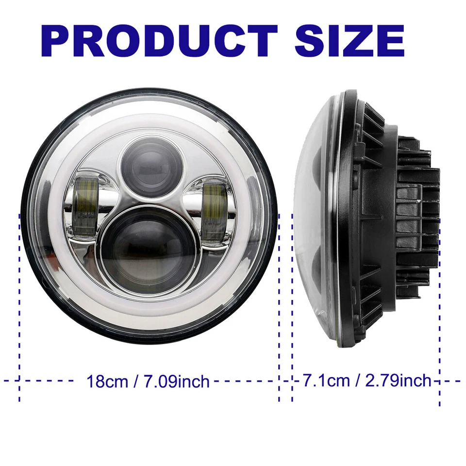 Faro LED redondo cromado halo DRL para VW Beetle 1950-1979 2x 7 pulgadas Foto 4 de 4