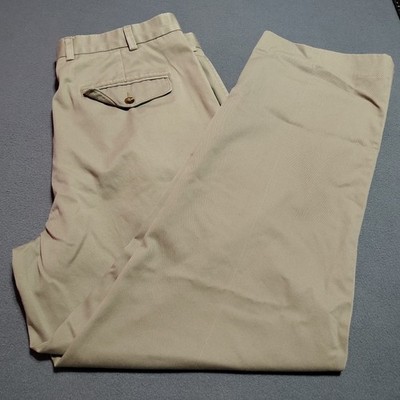 L. L. Bean Khaki Pants Men W37 L32 Tan Pleated Straight Preppy Classic Work