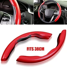 Car Interior Carbon Fiber Red Non-Slip Steering Wheel Cover Accessories 38cm US