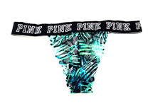 Victoria's Secret PINK Logo Elastic Lace Thong Panty Green Palm