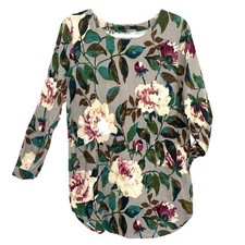 Zaful Gray Floral Linen Tunic Top with Pockets S/M