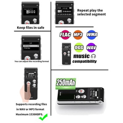 16GB USB Rechargeable Voice Recorder - Clear Playback