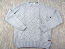 PG Field Heritage Jumper Mens Medium Blue Grey Cable Knit Crew Neck Casual