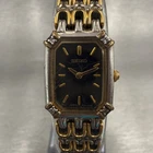 Seiko Watch Women 16mm Black Dial Two Tone Rectangle 1N00-0BK0 VTG New Battery