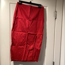 Maeve Anthropologie Red Rouge Embroidered Midi Skirt Slit Cotton Blend Size M