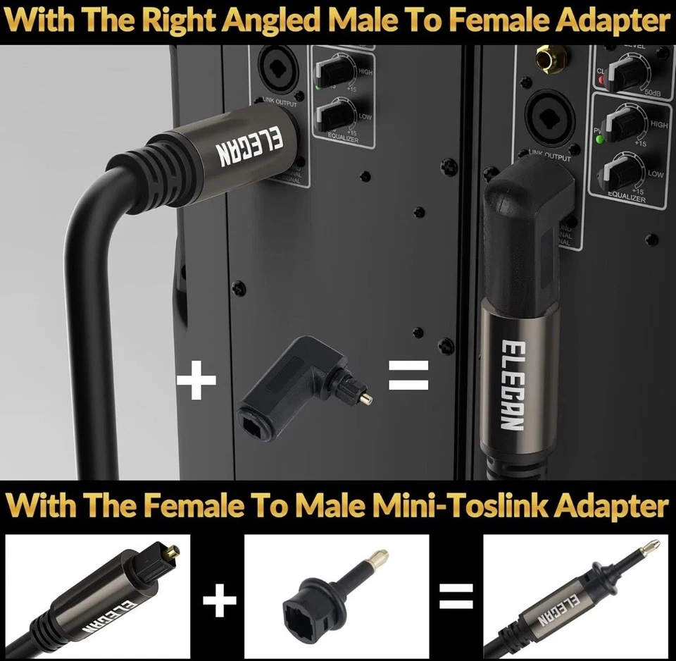 2 Pk Elecan Digital Optical Right Angle Audio Cable 15 Ft Toslink Fiber Optic - Image 3 of 4