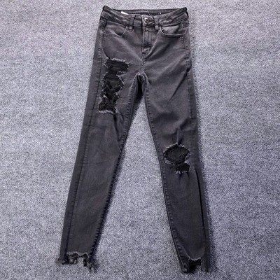American Eagle Next Level Stretch Distressed Skinny Jeans Black 2 Short
