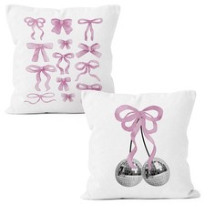 Pink Coquette Bow Preppy Throw Pillow Covers 18x18 Set of 2, Trendy Disco Bal...