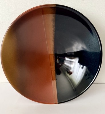 Studio Pottery Split Glaze Charger Bowl Plate Brown Black Gradient 10 