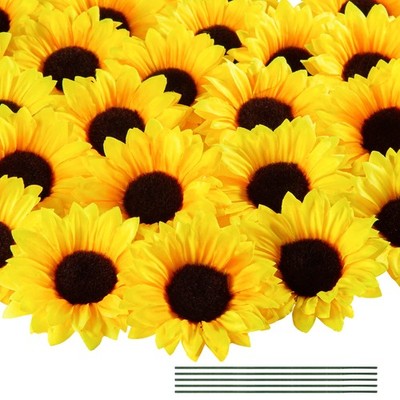 4 Inch Fake Sunflower Heads, 40pcs, DIY Crafts, Party Decor, Yellow