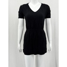 Armani Exchange Dress Womens XS Black V-Neck Lattice Cutout Sleeve Mini Party