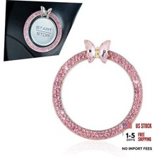 Bling Push Start Button Cover, Sparkling Butterfly Ring Emblem Car Pink