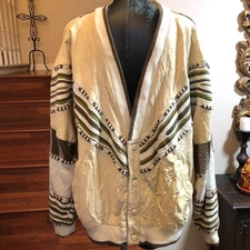 VTG Saxony Sweater Cardigan Jacket Men's 3XB Leather Coogi Abstract Style