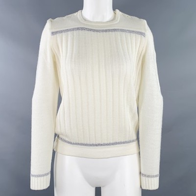 COURREGES Größe 0 Creme Grau Strukturierter Pullover Mit Langarm