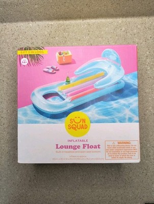 SUN SQUAD Pool Float- Rainbow Lounger w/Headrest, NEW in BOX, FREE SHIP