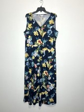 Christopher & Banks XL Navy Tropical Floral Midi Dress Sleeveless V-Neck Stretch