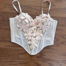 Floral Corset Bustier Top L Pink 3D Applique Romantic Coquette Fairycore