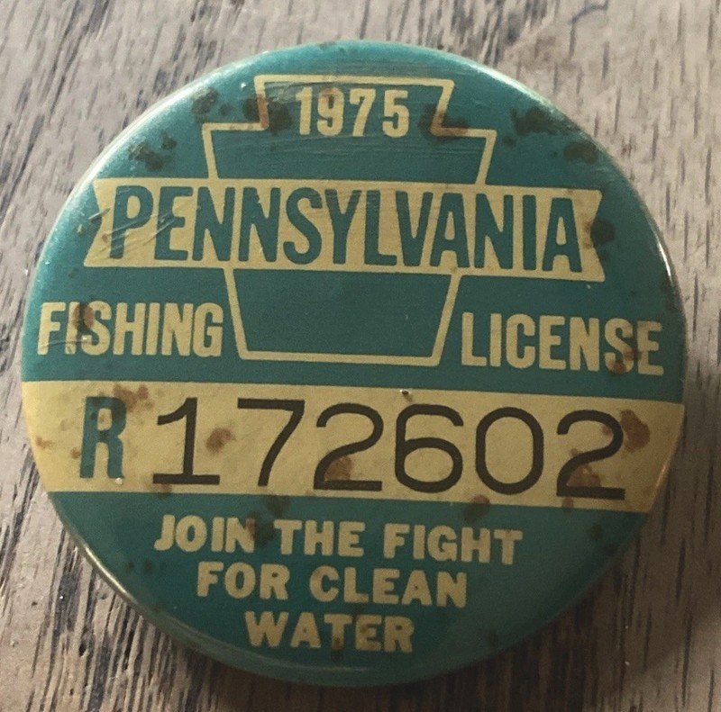 Org Vintage 1975 Pennsylvania PA Resident Fishing License Button Pin Back 172602