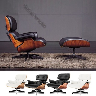 Große Mid-century Lounge Sessel Echtes Leder Chair und Ottomane Drehstuhl