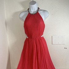 MICHAEL Michael Kors Pleated Georgette Cutout Dress Size XS Geranium Hook&Clasp