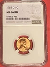 1955 D Lincoln Cent MS66 RD NGC Wheat Penny