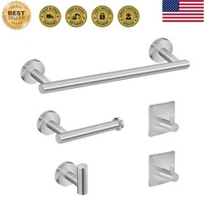 5-Pieces Bathroom Hardware Set Brushed Nickel Stainless Steel Round Wall Moun...