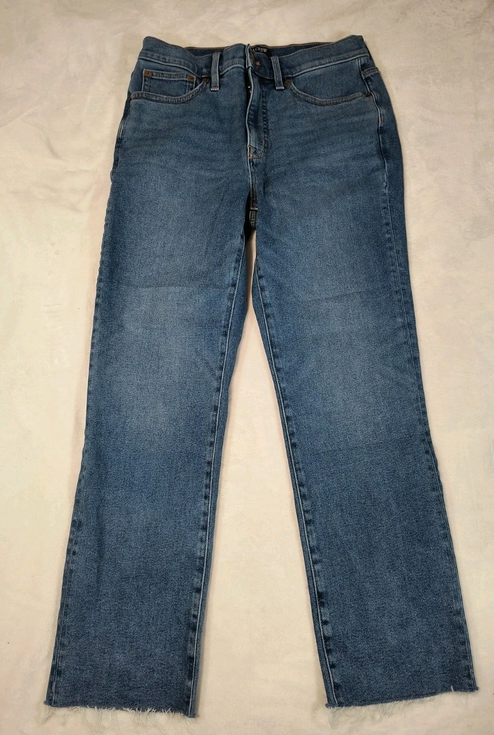 J.Crew Essential Straight Jeans Womens 27 Medium Wash Raw Hem Blue Denim