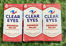 (3) Clear Eyes Redness Relief Lubricant Redness Relief Eye Drops, 0.5oz Exp 8/27