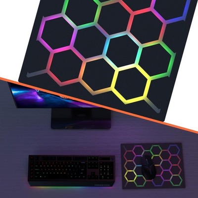 Hexagonal Glowing RGB LED Gaming Mouse Pad PC Color Adjustment Sync Mat